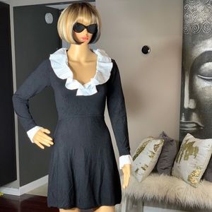 Black and White Ruffle Long Sleeve Dress